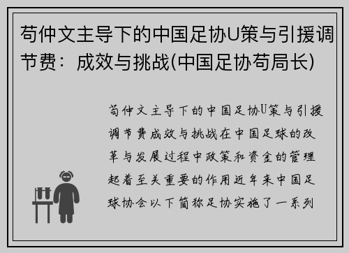 苟仲文主导下的中国足协U策与引援调节费：成效与挑战(中国足协苟局长)